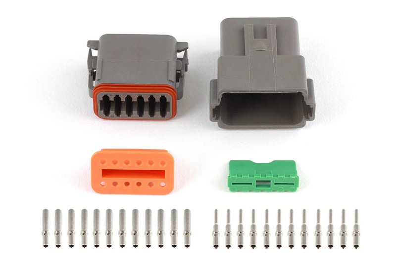 Plug and Pins Only - Matching Set of Deutsch DT-12 Connectors (DT06-12S + DT04-12P) - (13 Amp)