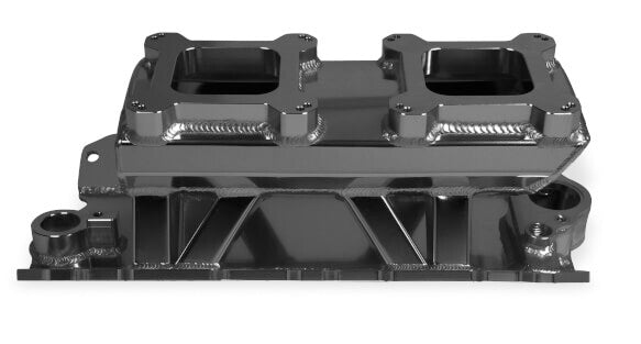 Proflow SuperMax Intake Manifold, Tunnel Ram, For SB Chevrolet, Fabricated Black, Dual Quad Carburetted